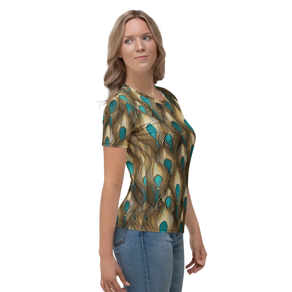 Gilded Teal Plume on Women's Crew Neck T-Shirt — Right