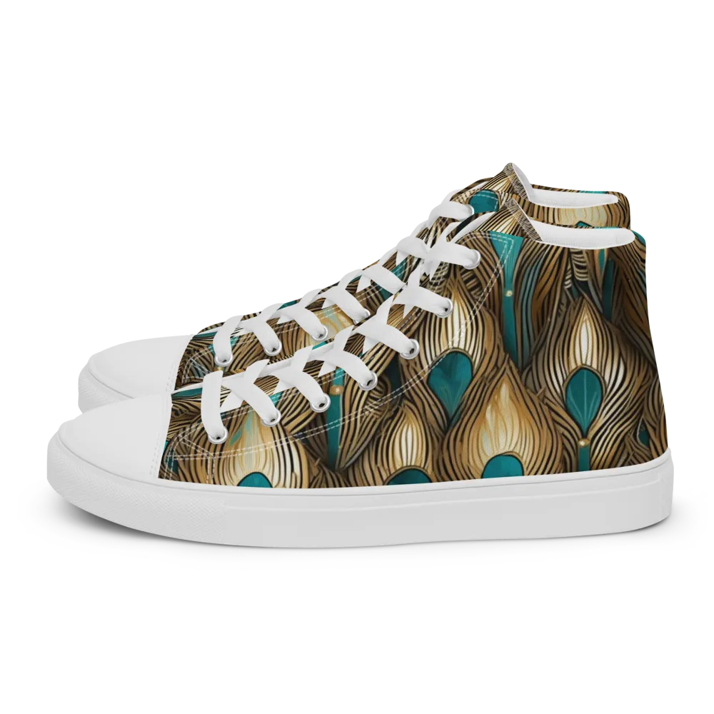 Gilded Teal Plume on Women's High Top Canvas Shoes — Left
