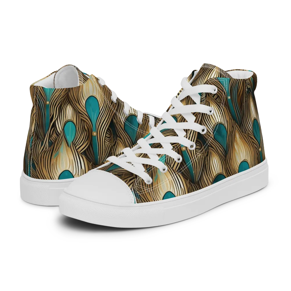 Gilded Teal Plume on Women's High Top Canvas Shoes — Left