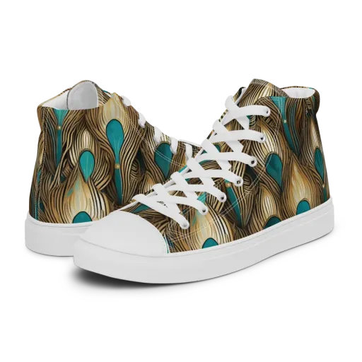 Gilded Teal Plume on a Women's High Top Canvas Shoes