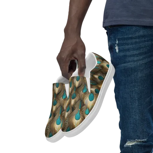Gilded Teal Plume on a Men's Slip-On Canvas Shoes