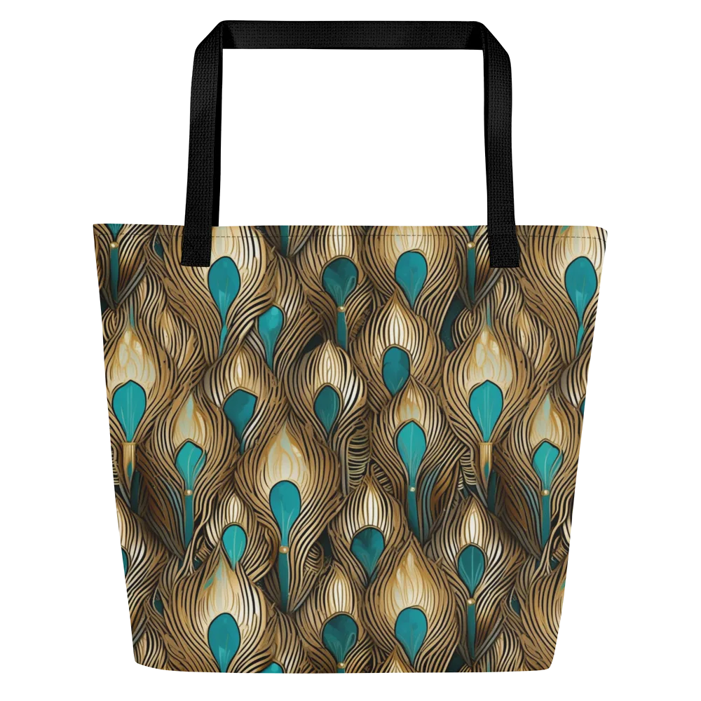 Gilded Teal Plume on Large Tote Bag W/ Pocket — Front