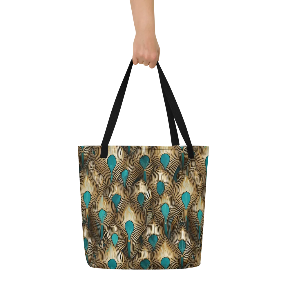 Gilded Teal Plume on Large Tote Bag W/ Pocket — Front