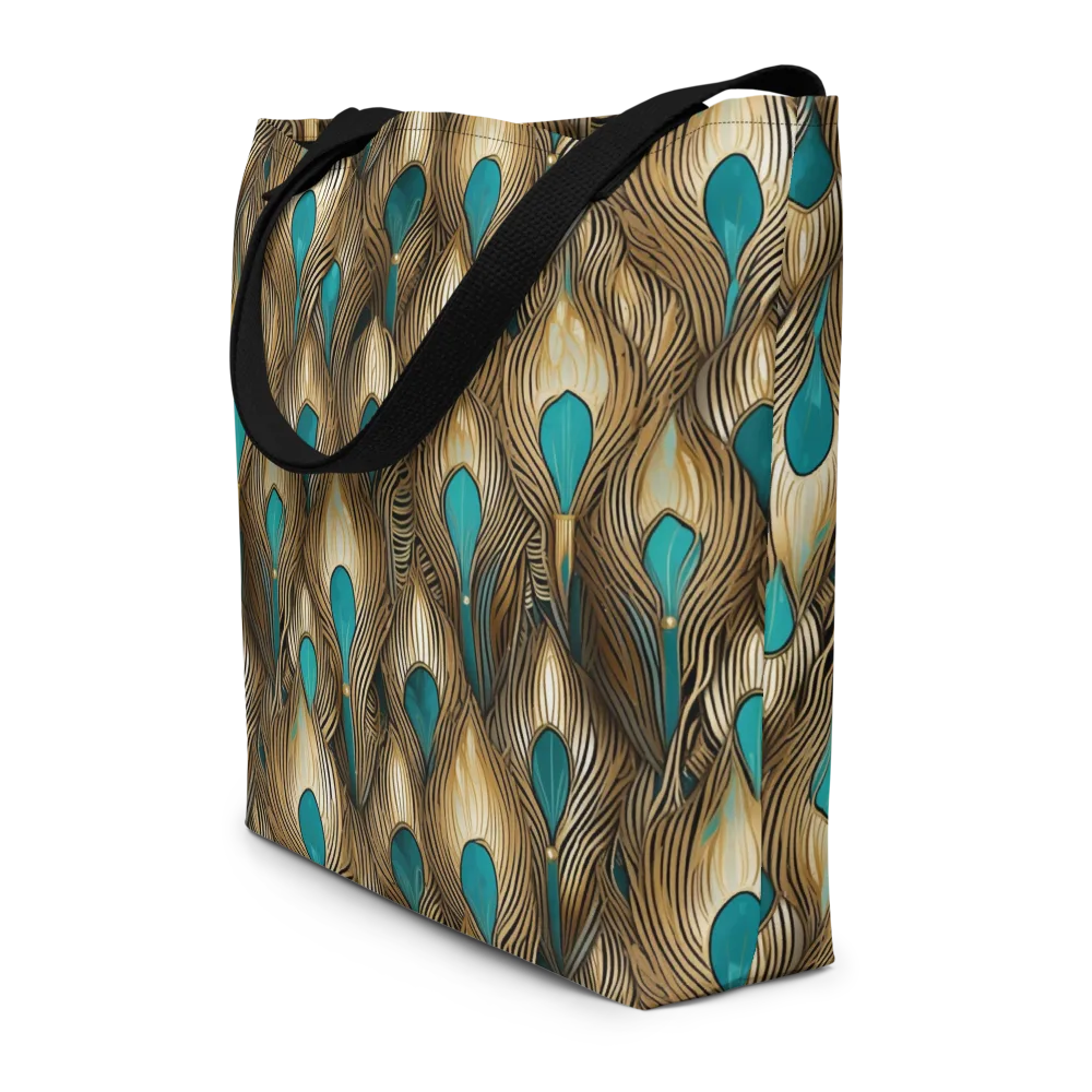 Gilded Teal Plume on Large Tote Bag W/ Pocket — Front