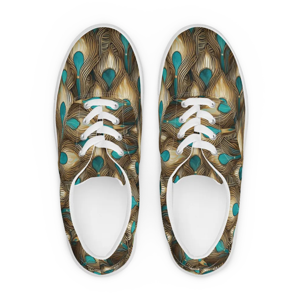Gilded Teal Plume on Men's Lace-Up Canvas Shoes — Front