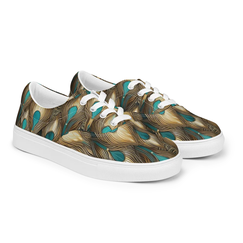 Gilded Teal Plume on Men's Lace-Up Canvas Shoes — Right Front