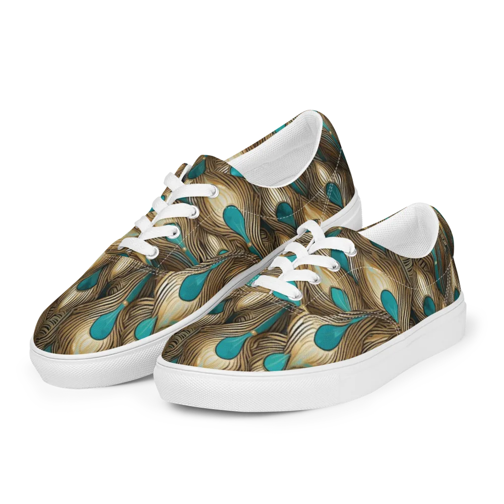 Gilded Teal Plume on Men's Lace-Up Canvas Shoes — Left Front