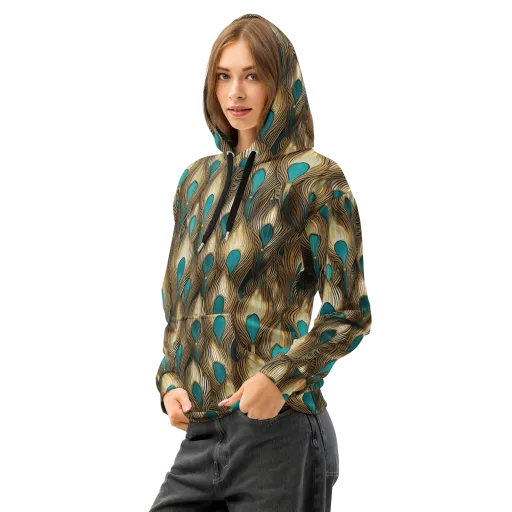Gilded Teal Plume on a Cotton Hoodie