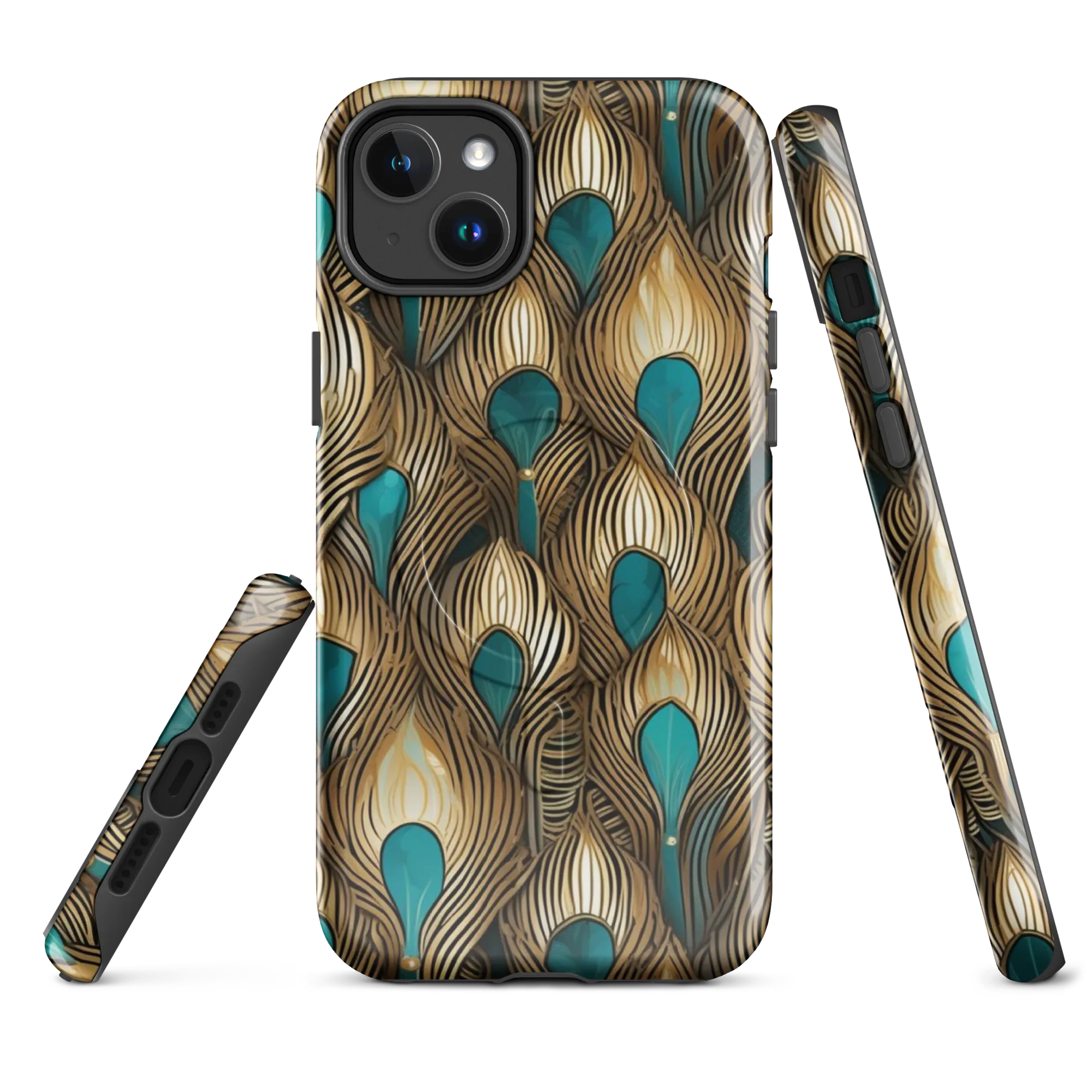 Gilded Teal Plume on MagSafe Tough Case for iPhone® — Front