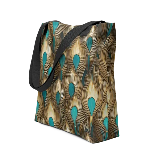 Gilded Teal Plume on a Tote Bag