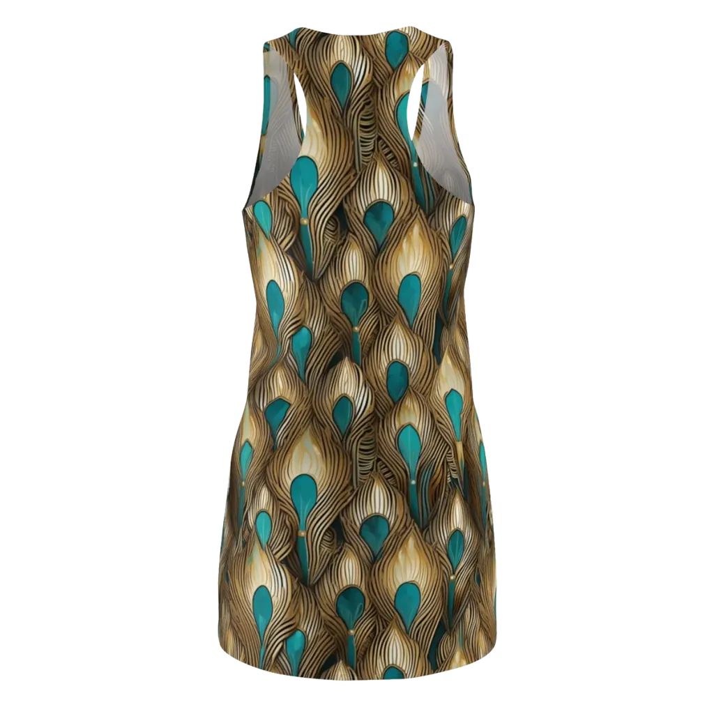 Gilded Teal Plume on Racerback Dress — Back