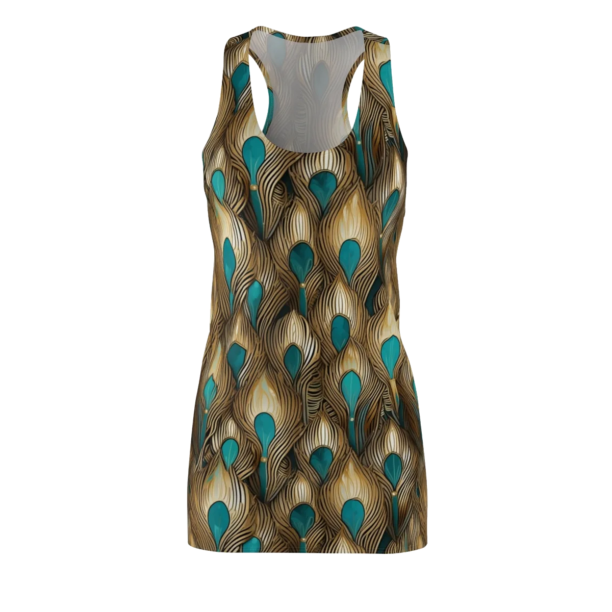 Gilded Teal Plume on Racerback Dress — Front