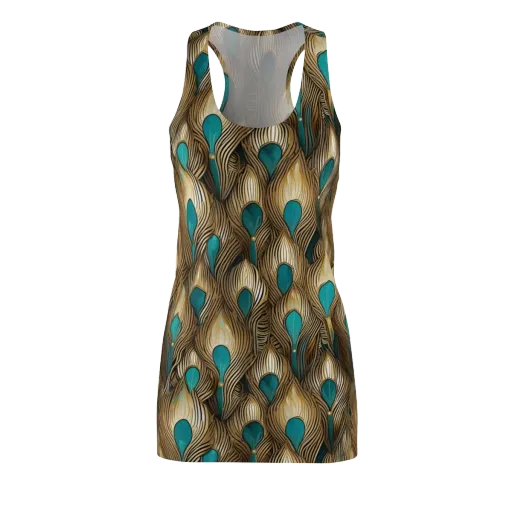 Gilded Teal Plume on a Racerback Dress