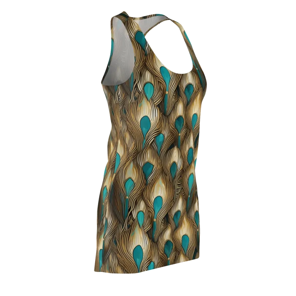 Gilded Teal Plume on Racerback Dress — Front Side