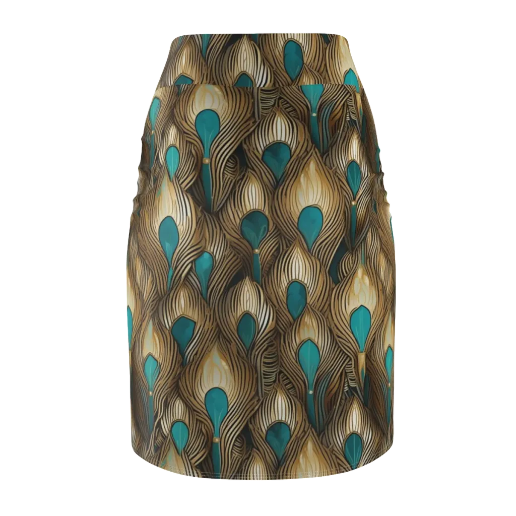 Gilded Teal Plume on Pencil Skirt — Back