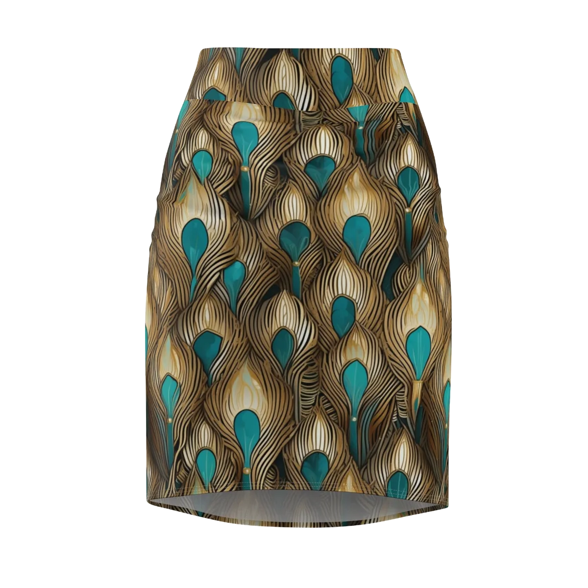 Gilded Teal Plume on Pencil Skirt — Front