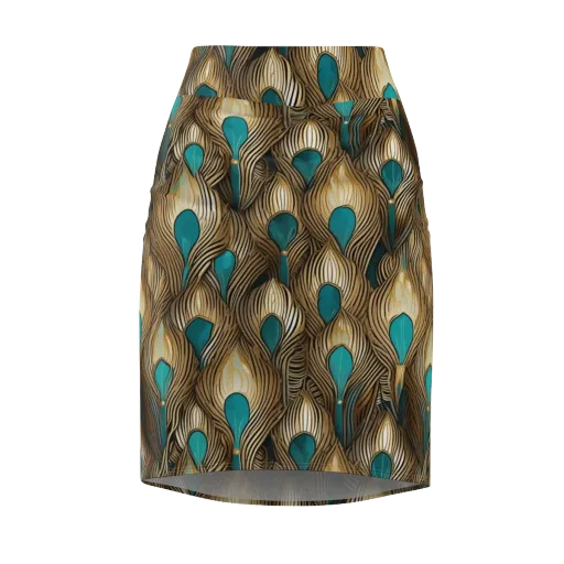 Gilded Teal Plume on a Pencil Skirt