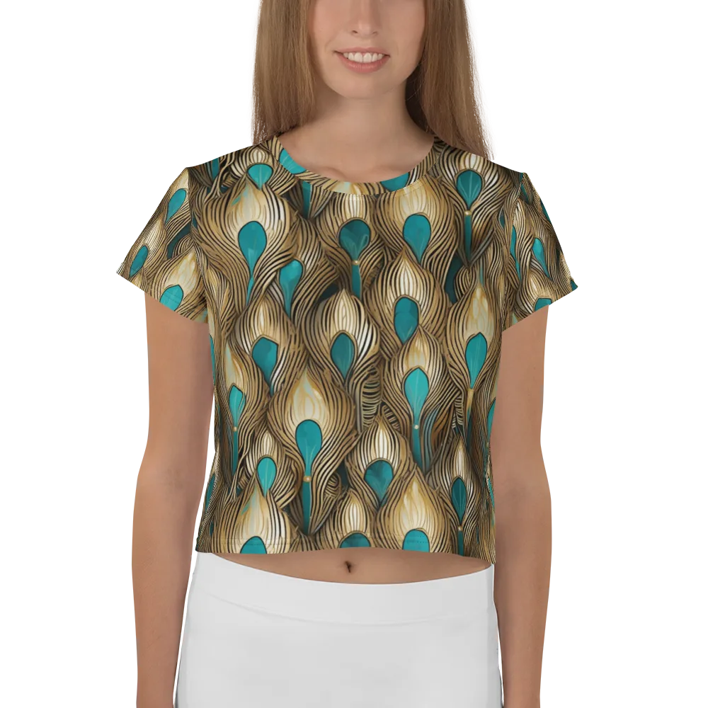 Gilded Teal Plume on Crop Tee — Front