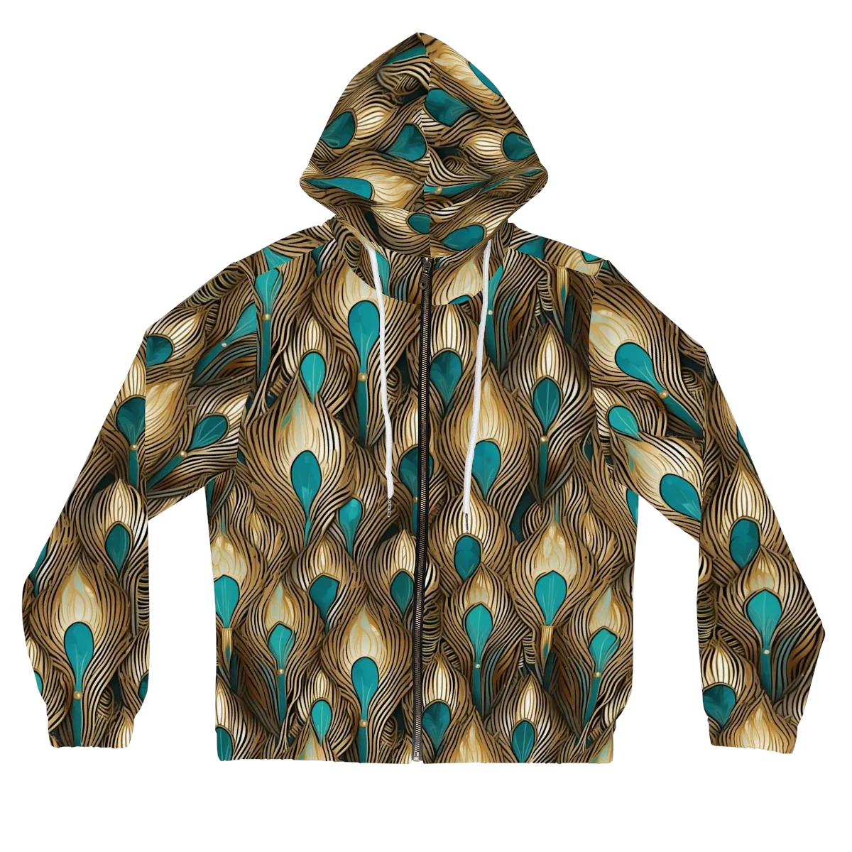 Gilded Teal Plume on Women's Full-Zip Hoodie — Front