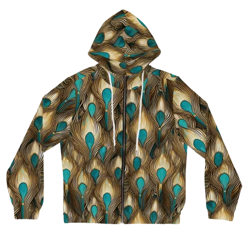Gilded Teal Plume on a Women's Full-Zip Hoodie