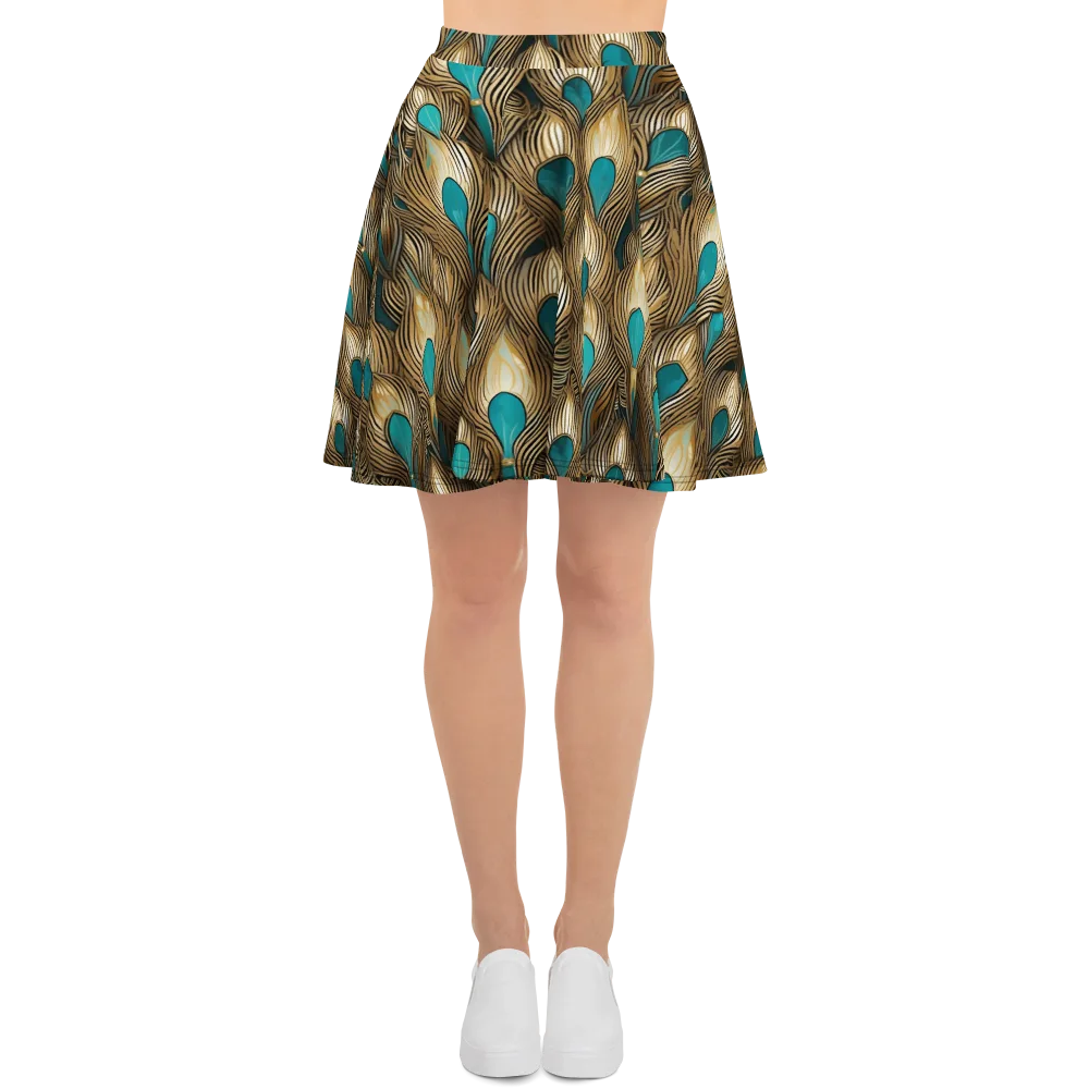 Gilded Teal Plume on Skater Skirt — Front