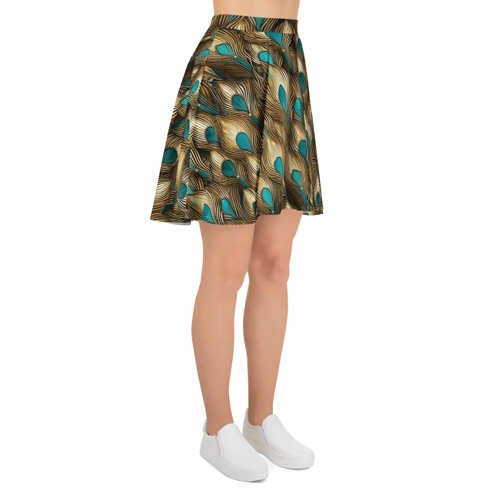 Gilded Teal Plume on Skater Skirt — Right