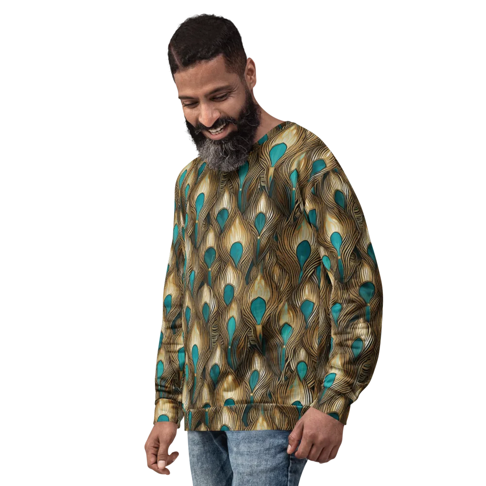 Gilded Teal Plume on Sweatshirt — Left Front