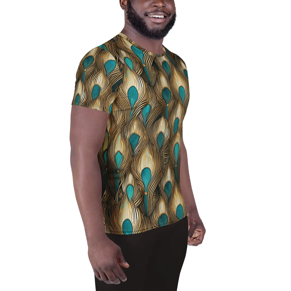 Gilded Teal Plume on Men's Athletic T-Shirt — Right