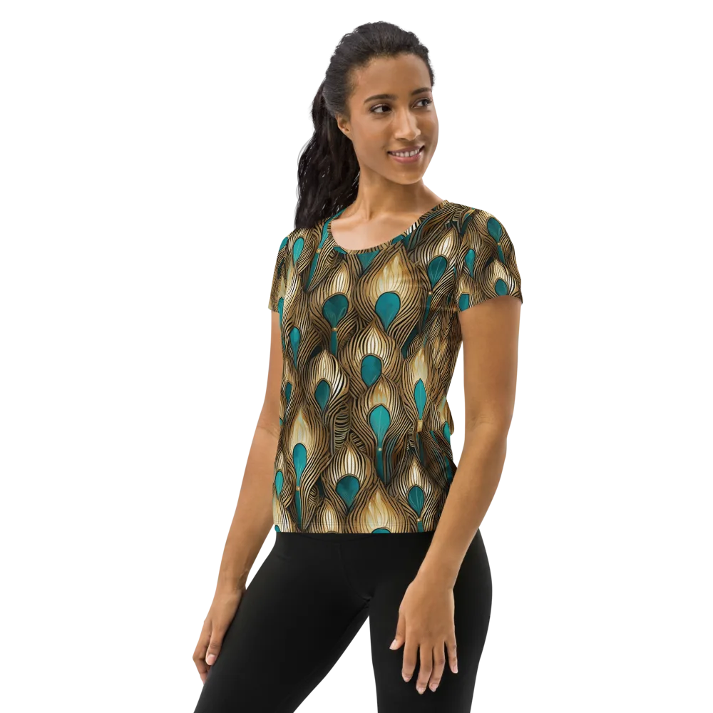 Gilded Teal Plume on Women's Athletic T-Shirt — Left