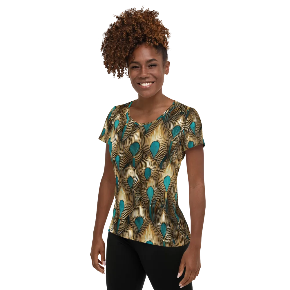 Gilded Teal Plume on Women's Athletic T-Shirt — Left