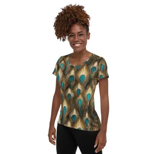Gilded Teal Plume on a Women's Athletic T-Shirt