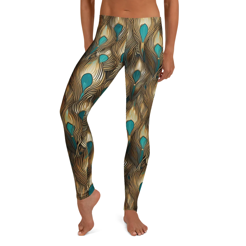Gilded Teal Plume on Leggings — Front