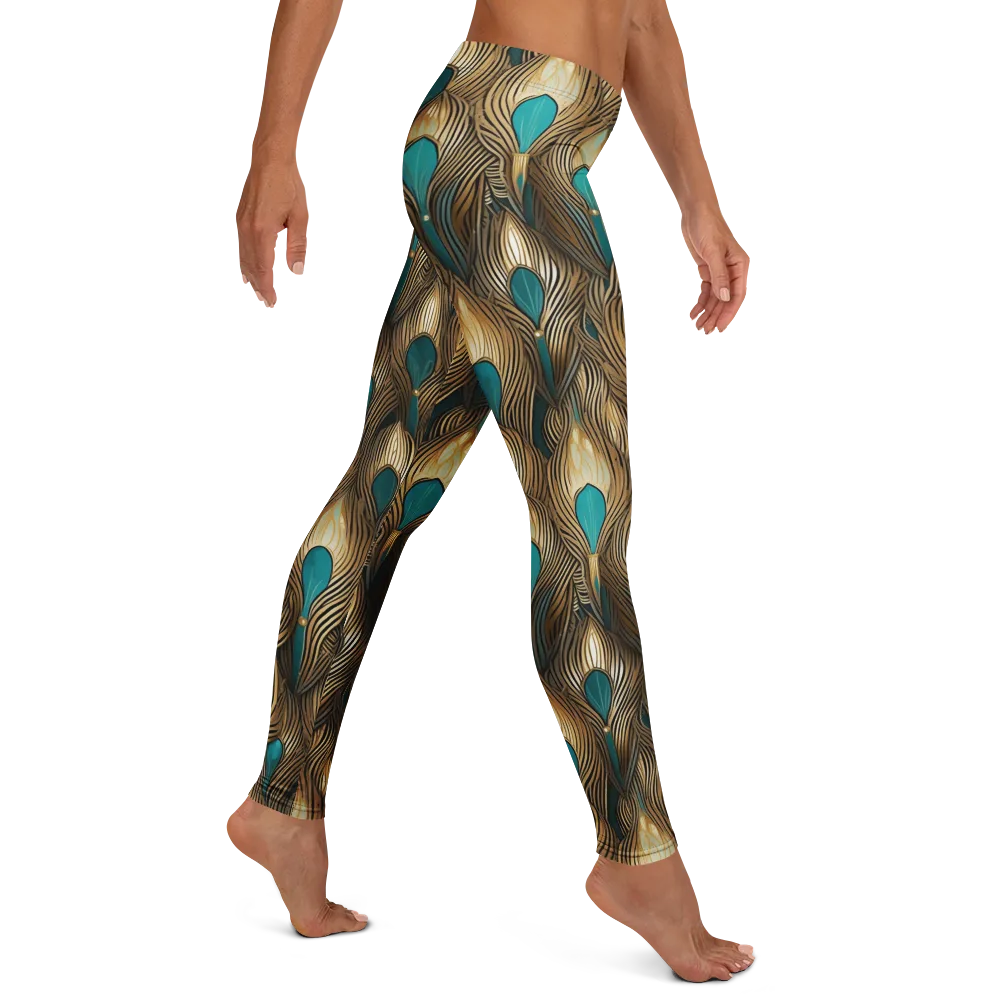 Gilded Teal Plume on Leggings — Right