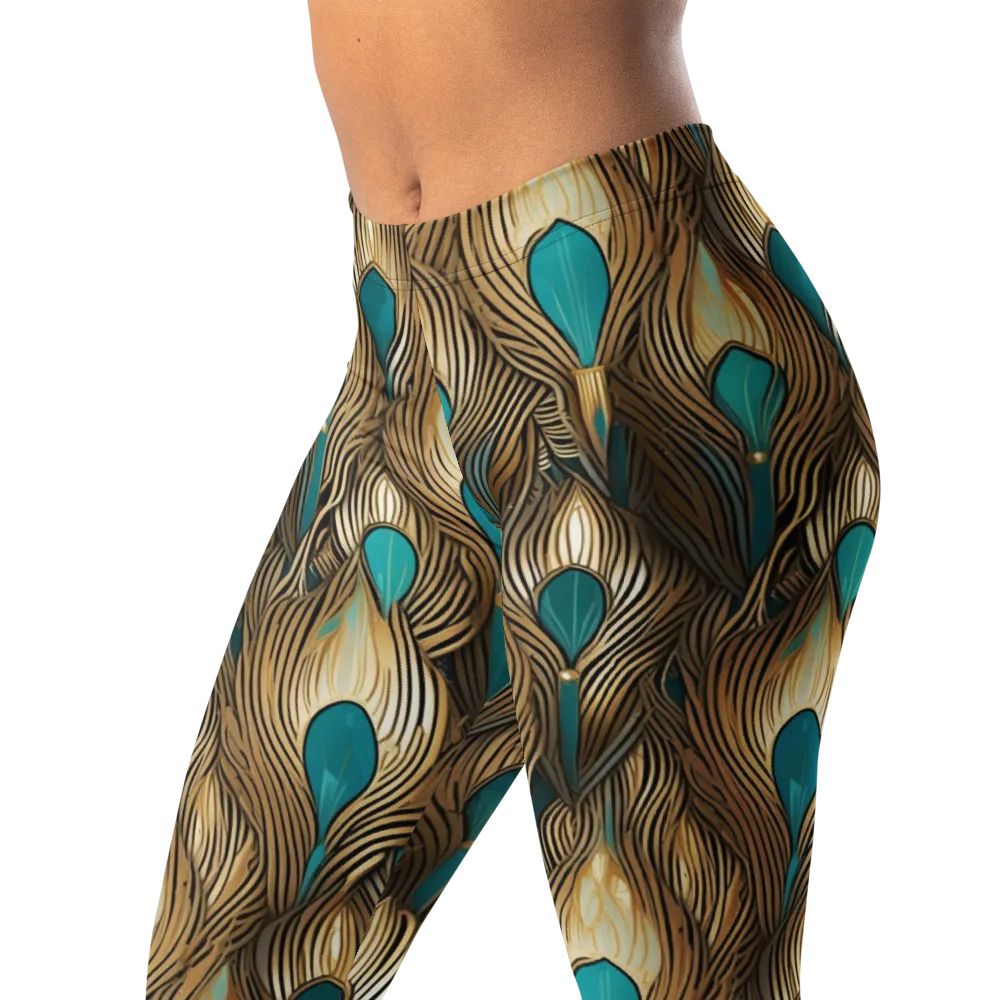 Gilded Teal Plume on Leggings — Left Front