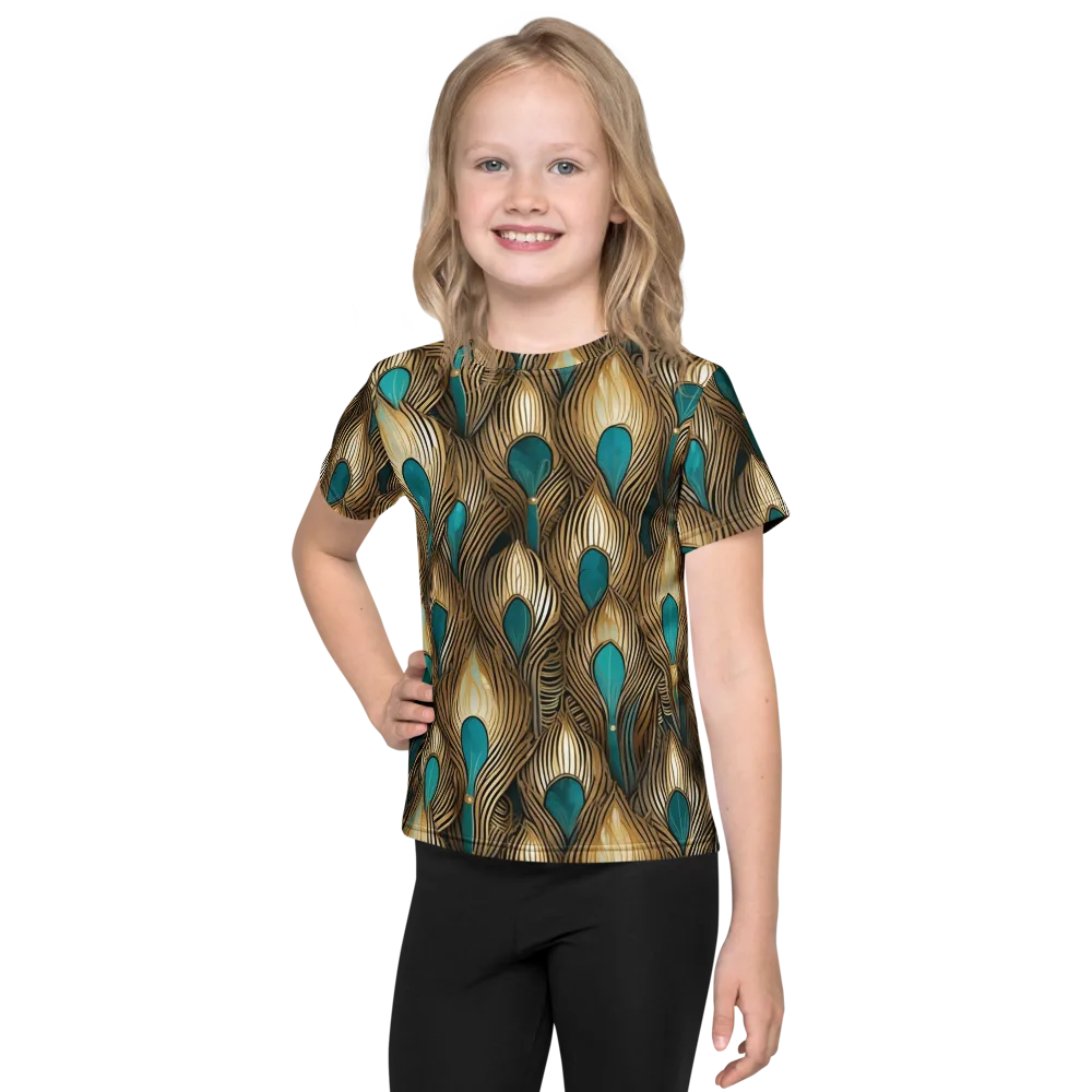 Gilded Teal Plume on Kids Crew Neck T-Shirt — Front