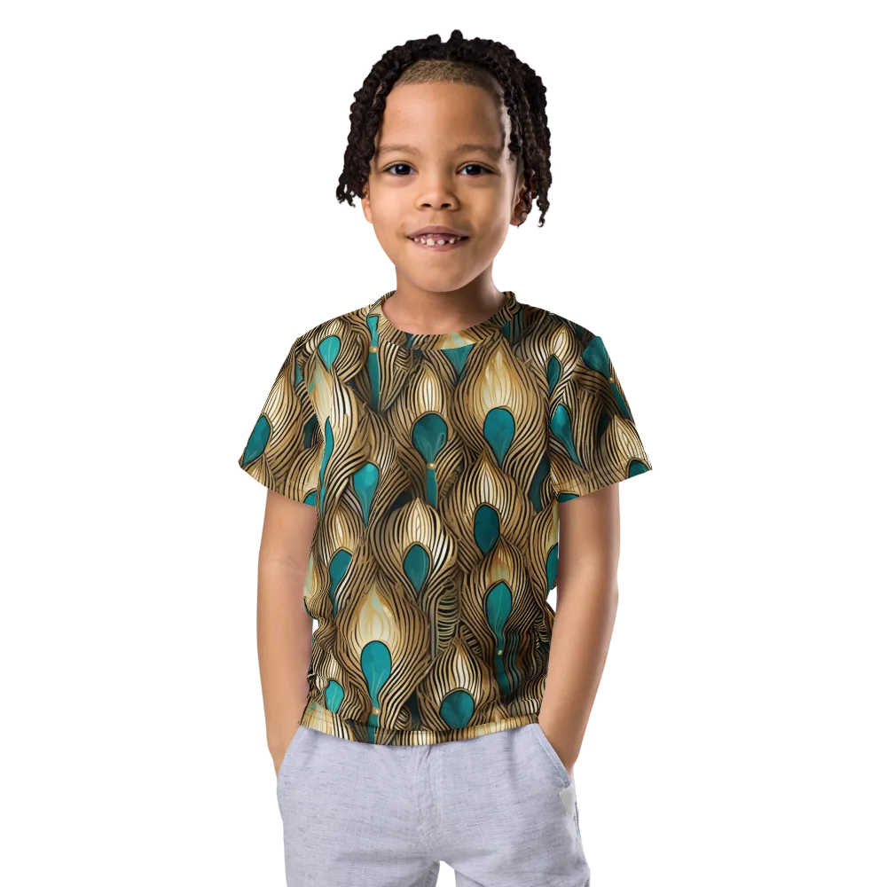 Gilded Teal Plume on Kids Crew Neck T-Shirt — Front
