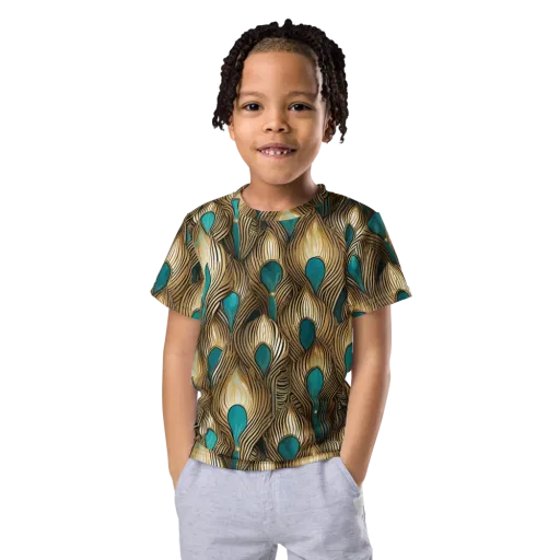 Gilded Teal Plume on a Kids Crew Neck T-Shirt