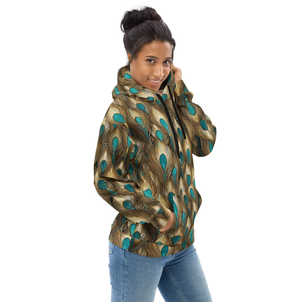 Gilded Teal Plume on Hoodie — Right