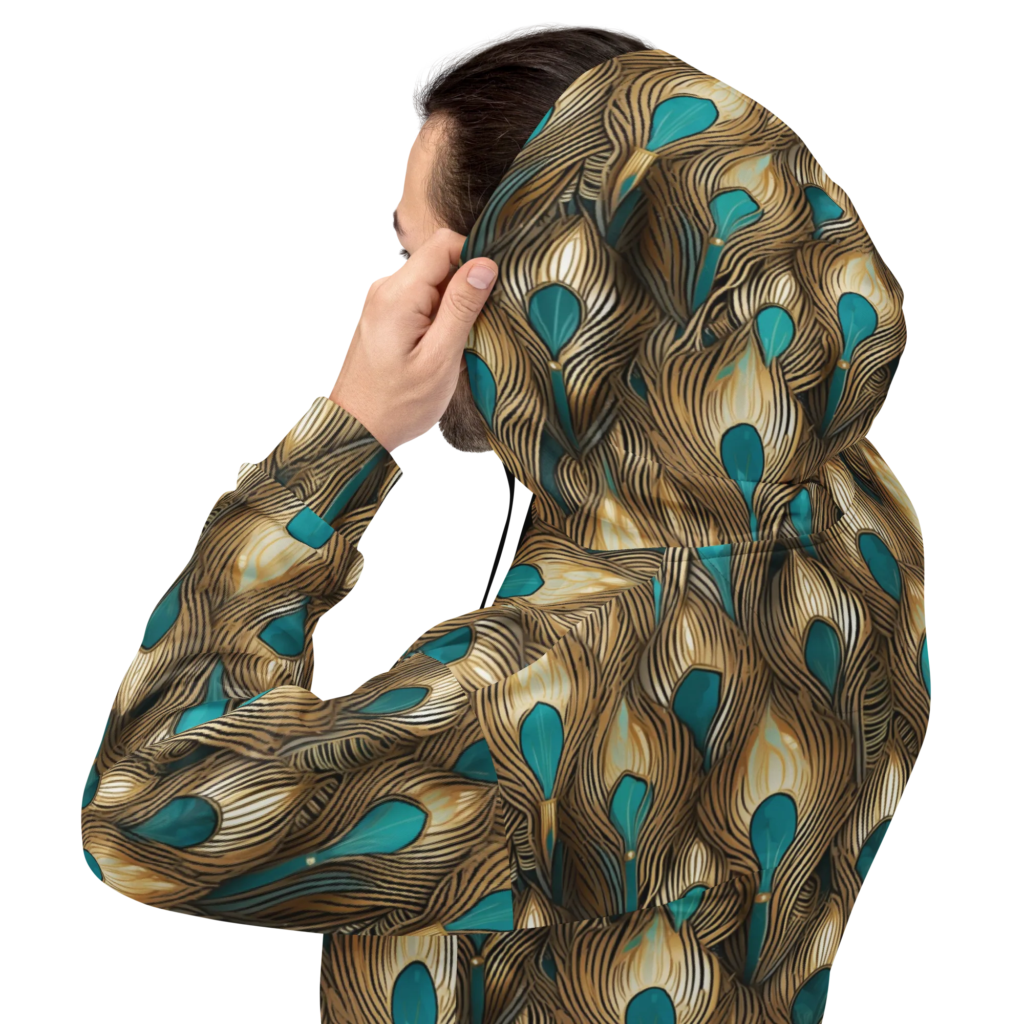 Gilded Teal Plume on Hoodie — Back