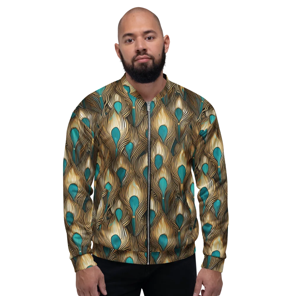 Gilded Teal Plume on Bomber Jacket — Front