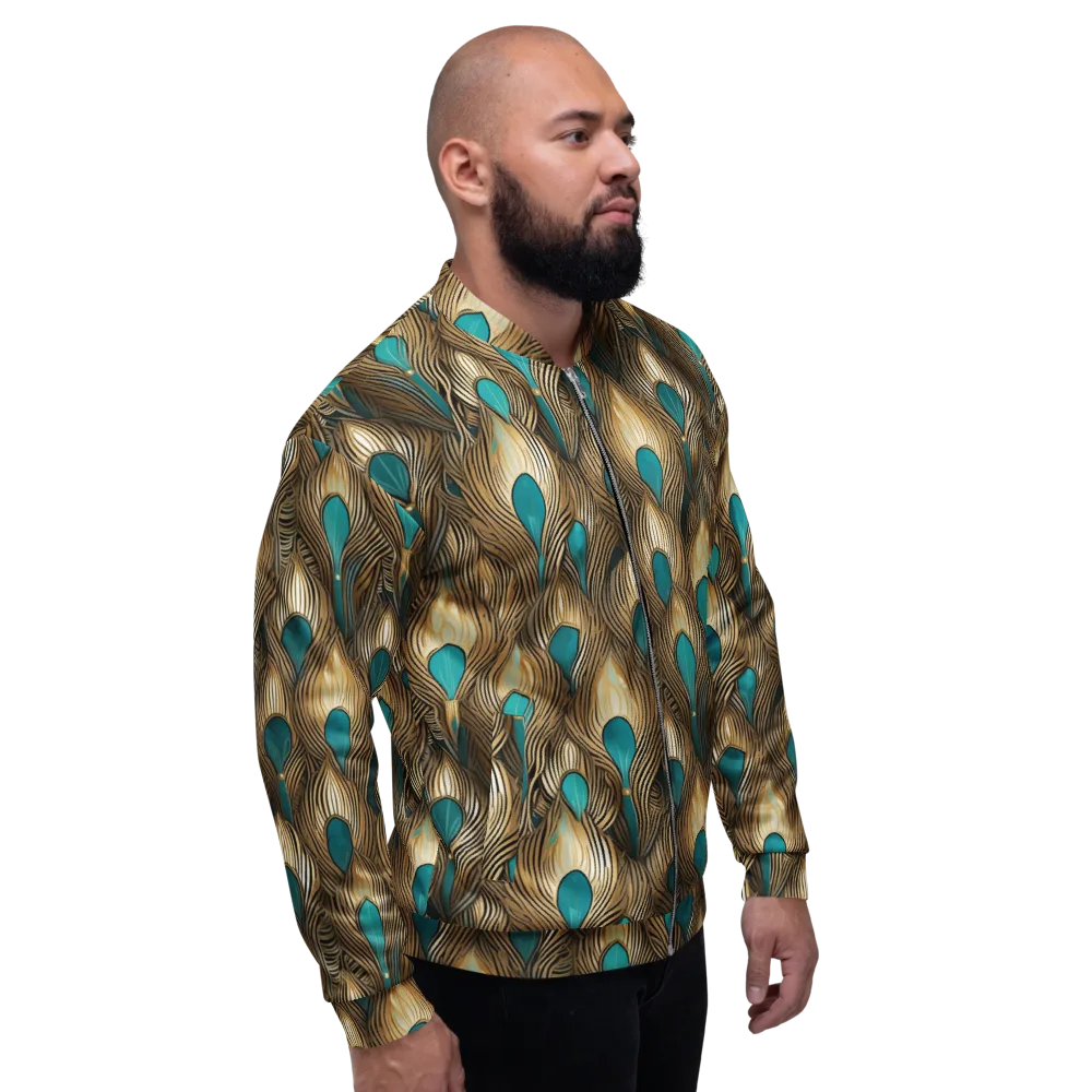 Gilded Teal Plume on Bomber Jacket — Right