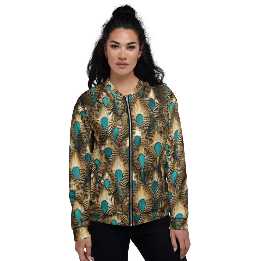 Gilded Teal Plume on Bomber Jacket — Front