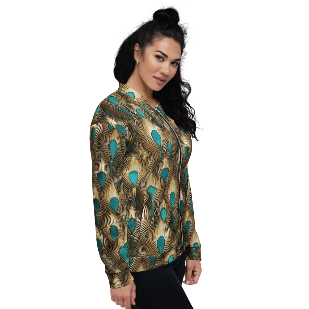 Gilded Teal Plume on Bomber Jacket — Right