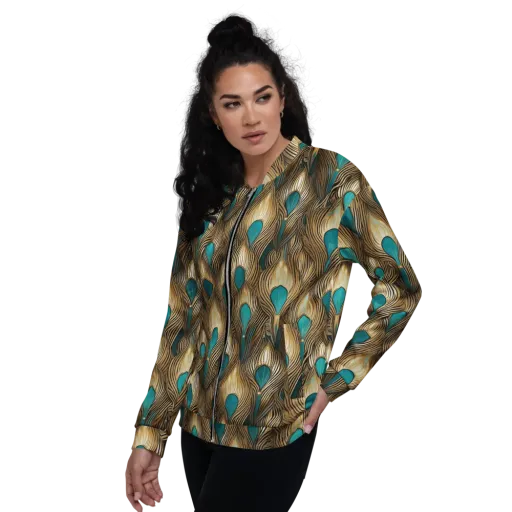 Gilded Teal Plume on a Bomber Jacket