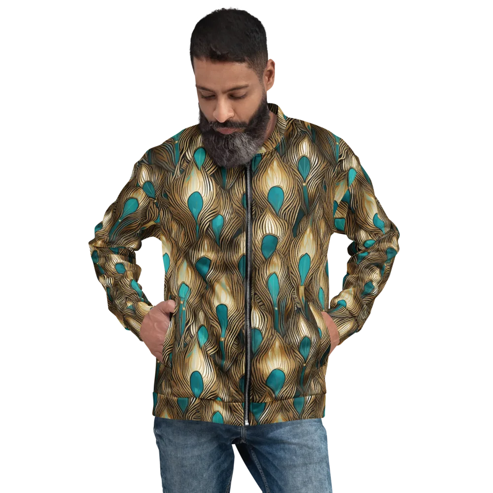 Gilded Teal Plume on Bomber Jacket — Front