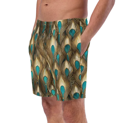 Gilded Teal Plume on a Swim Trunks