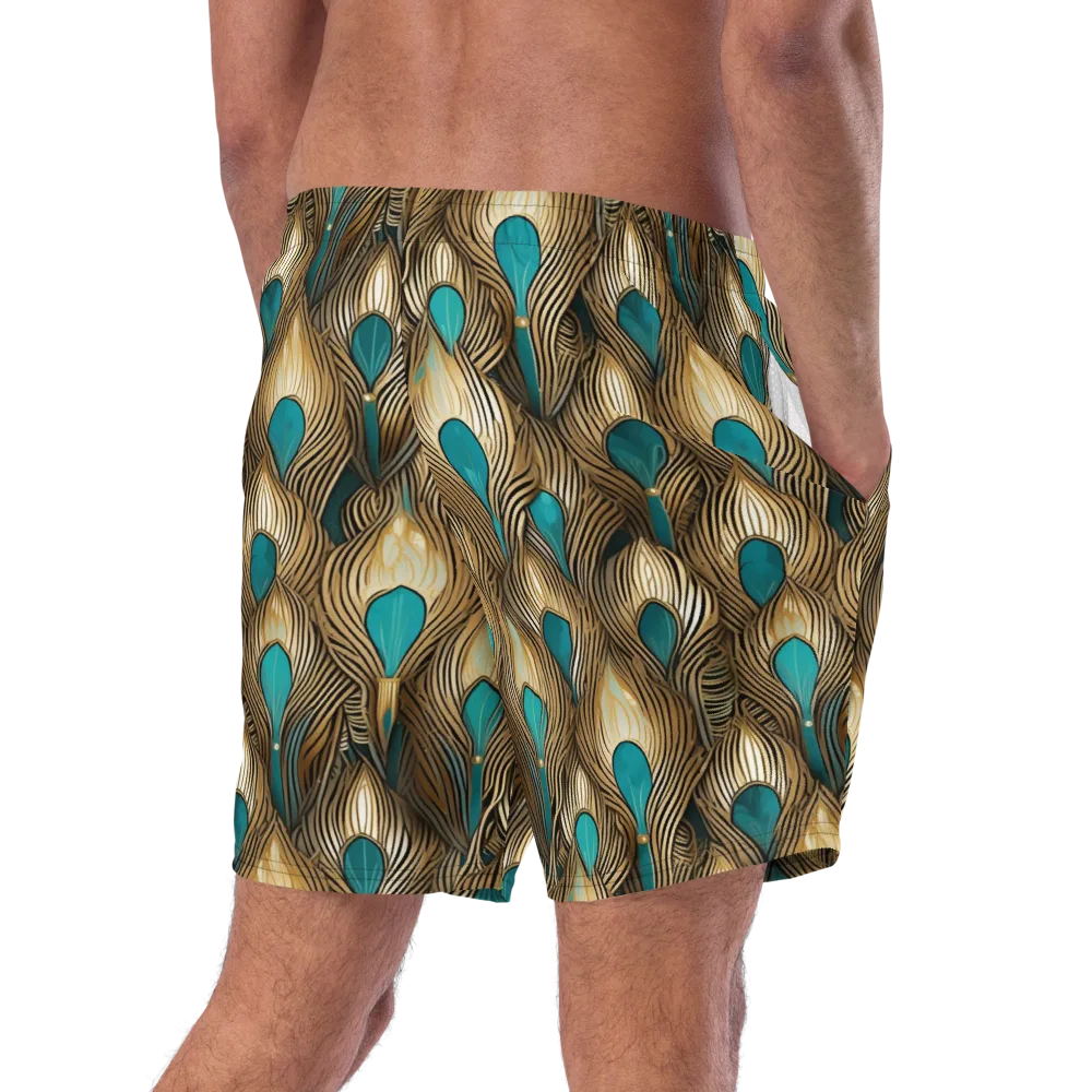 Gilded Teal Plume on Swim Trunks — Right Back