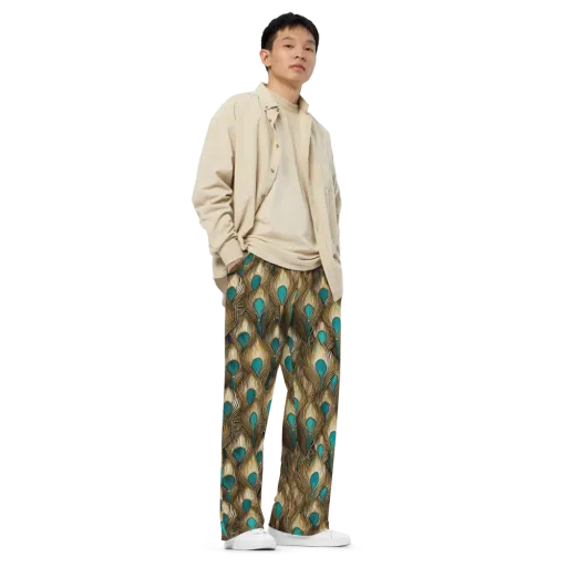 Gilded Teal Plume on a Wide-Leg Pants
