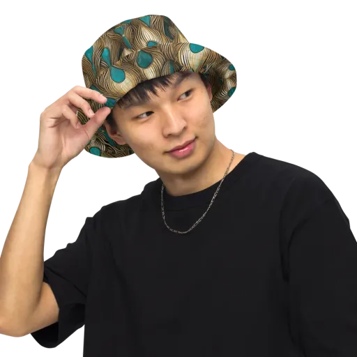 Gilded Teal Plume on a Reversible Bucket Hat