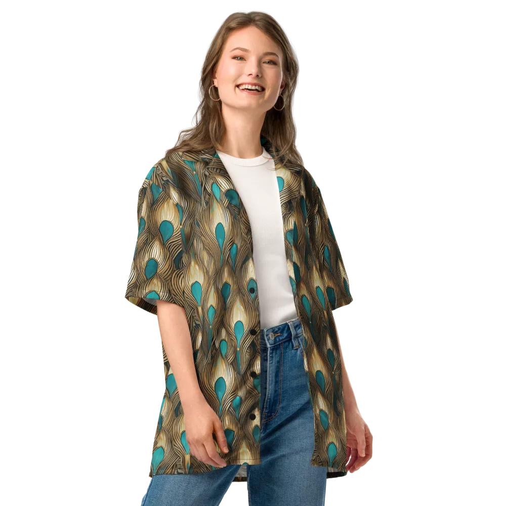 Gilded Teal Plume on Button Shirt — Front